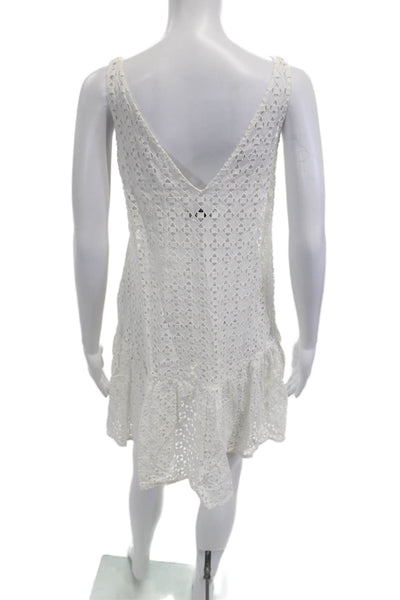 Tibi Women White Geometric V-Neck Shift Dress Cotton Blend Short Size 2
