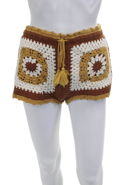 Zara Trafaluc Unisex Brown Cotton Bohemian Shorts Drawstring Size S