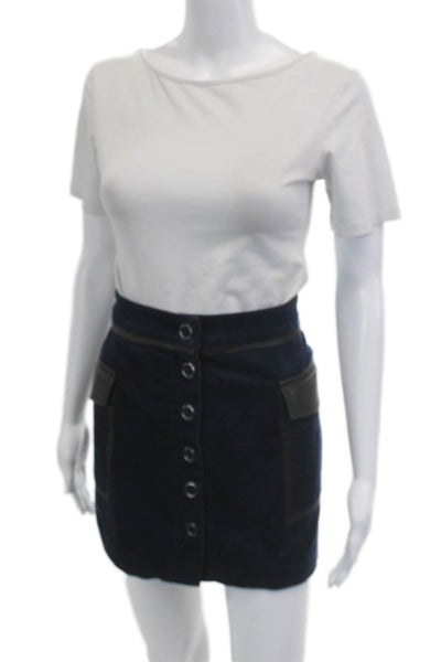 Ramy Brook Womens A-Line Mini Skirt Dark Blue Cotton Elastane Size S