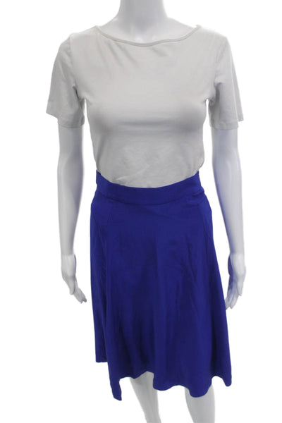 J Crew Women A-Line Midi Skirt Blue Polyester Elastane Size 2