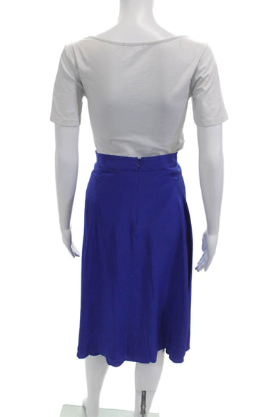 J Crew Women A-Line Midi Skirt Blue Polyester Elastane Size 2