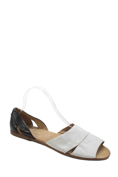 Franco Sarto Women's Open Toe Leather Flat Colorblock Sandals Size 11
