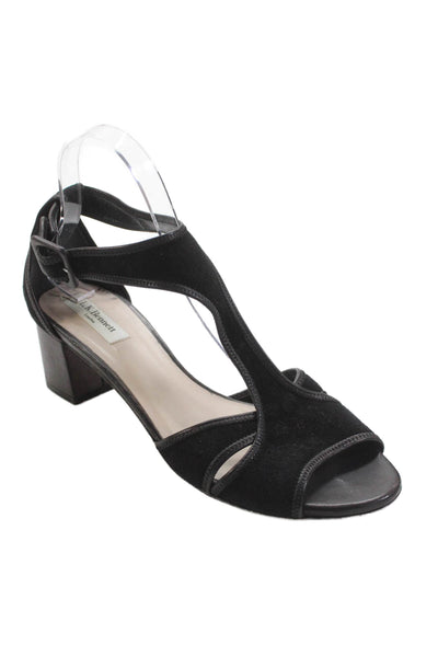 L.K. Bennett Women's Open Toe Suede Block Heel Sandals Black Size 39.5