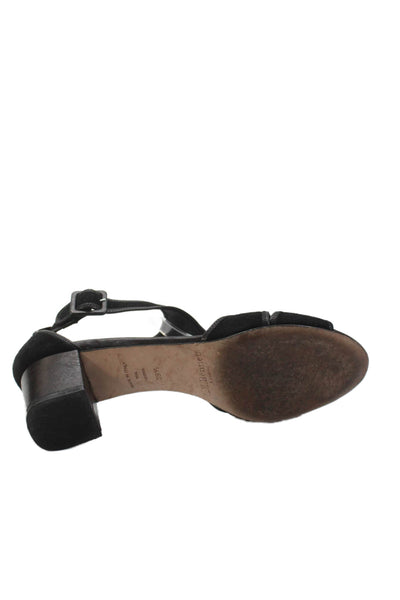 L.K. Bennett Women's Open Toe Suede Block Heel Sandals Black Size 39.5