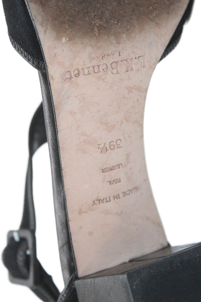 L.K. Bennett Women's Open Toe Suede Block Heel Sandals Black Size 39.5