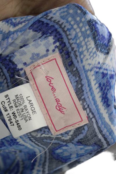 Love Ady Women Strapless Geometric Blue Jumpsuit Long Rayon Size L