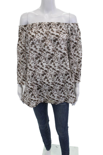 Worth Womens White Floral Tunic Blouse 3/4 Sleeve Cotton Size L