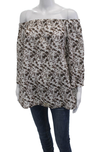 Worth Womens White Floral Tunic Blouse 3/4 Sleeve Cotton Size L