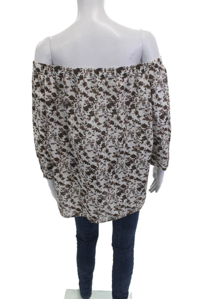 Worth Womens White Floral Tunic Blouse 3/4 Sleeve Cotton Size L