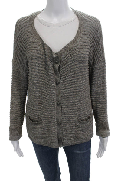 The Kooples Unisex Cardigan Striped Gray V-Neck Button Front Long Sleeve Size L