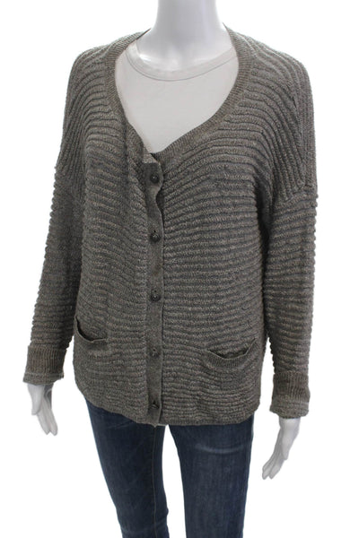 The Kooples Unisex Cardigan Striped Gray V-Neck Button Front Long Sleeve Size L
