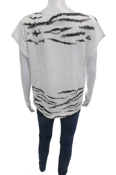Lauren by Ralph Lauren Womens Basic Animal Print White T-Shirt Cotton Size L
