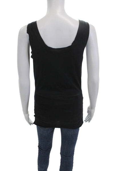 Velvet Women Tunic Black Square Neck Sleeveless Cotton Spandex Size S