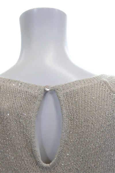 Neiman Marcus Women Pullover Sweater Beige Silk Cashmere 3/4 Sleeve Size L