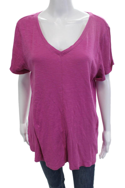 J Jill Women Basic Tunic V-Neck Short Sleeve Pink Pima Cotton Size L
