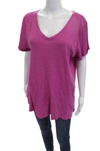 J Jill Women Basic Tunic V-Neck Short Sleeve Pink Pima Cotton Size L