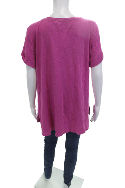 J Jill Women Basic Tunic V-Neck Short Sleeve Pink Pima Cotton Size L