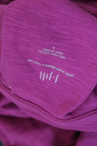 J Jill Women Basic Tunic V-Neck Short Sleeve Pink Pima Cotton Size L