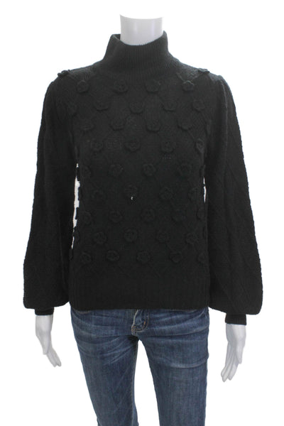 Autumn Cashmere Unisex Black Floral Mock Neck Pullover Sweater Size M