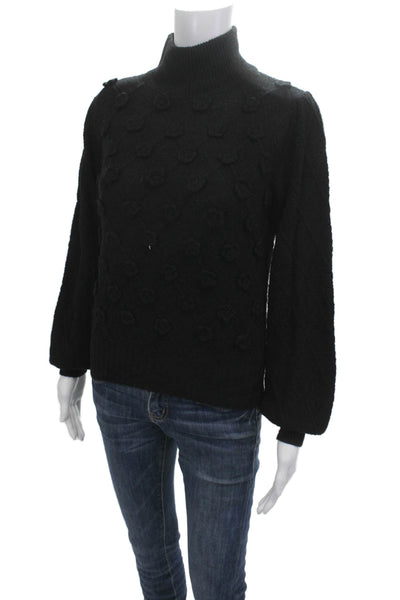 Autumn Cashmere Unisex Black Floral Mock Neck Pullover Sweater Size M