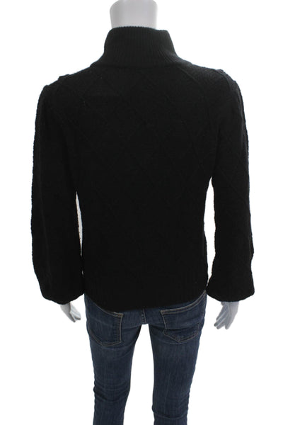 Autumn Cashmere Unisex Black Floral Mock Neck Pullover Sweater Size M