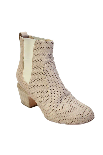 Fendi Womens Perforated Leather Wood Heel Ankle Boots Beige Size 39 9