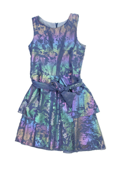 Zoe LTD Girls Abstract Iridescent Sleeveless Dress Blue Size 14