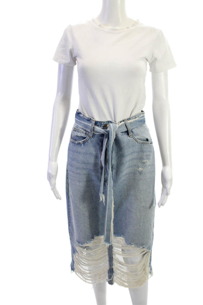 Zara Trafaluc Women Straight Pencil Skirt Light Blue Cotton Knee Length Size M