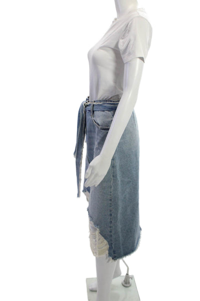 Zara Trafaluc Women Straight Pencil Skirt Light Blue Cotton Knee Length Size M