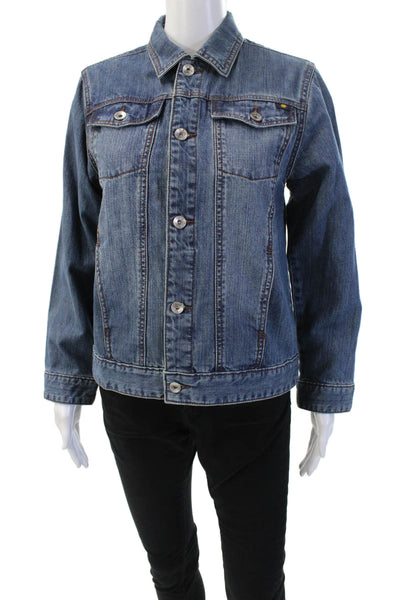 Lucky Brand Women Blue Cotton Collared Button Long Sleeve Jacket Size M