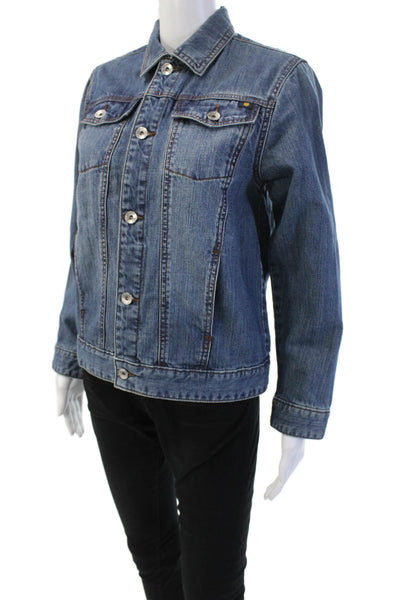 Lucky Brand Women Blue Cotton Collared Button Long Sleeve Jacket Size M
