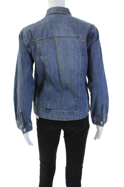 Lucky Brand Women Blue Cotton Collared Button Long Sleeve Jacket Size M