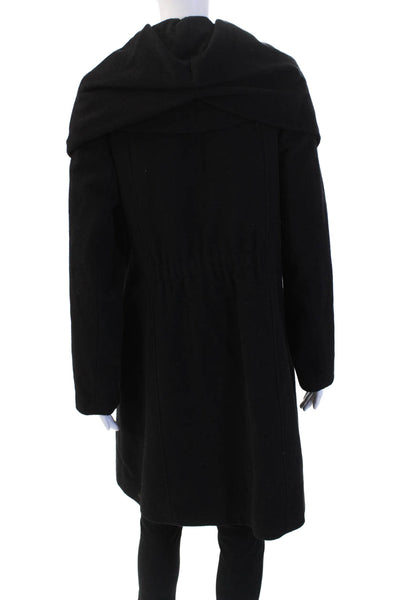 Designer Womens Classic Overcoat Black Wool Nylon Zip Long Sleeve Size 42