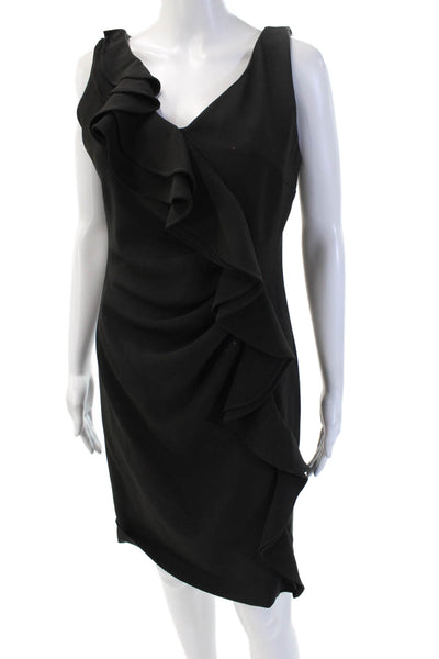 Sandro Ferrone Womens Sheath Dress Black Sleeveless V-Neck Zip Size 44