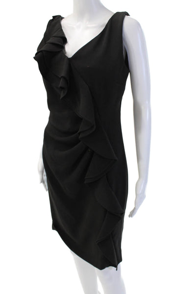 Sandro Ferrone Womens Sheath Dress Black Sleeveless V-Neck Zip Size 44