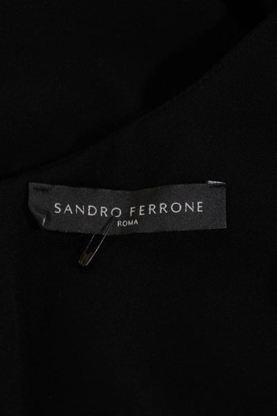 Sandro Ferrone Womens Sheath Dress Black Sleeveless V-Neck Zip Size 44