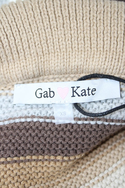 Gab kate Unisex Beige Striped Collared Short Sleeve Pullover Sweater Size XS