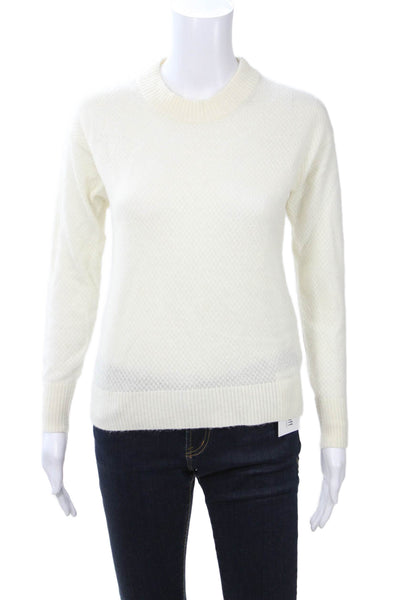 Quince Unisex Pullover Sweater White Argyle Crew Neck 49% Wool Size XS