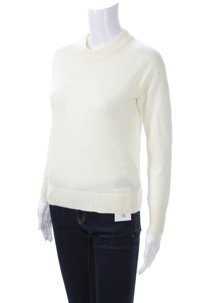 Quince Unisex Pullover Sweater White Argyle Crew Neck 49% Wool Size XS
