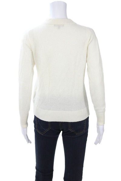 Quince Unisex Pullover Sweater White Argyle Crew Neck 49% Wool Size XS