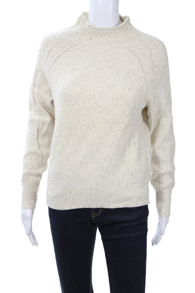 J Crew Unisex Pullover Sweater Beige Merino Wool Mock Neck Size 2XS