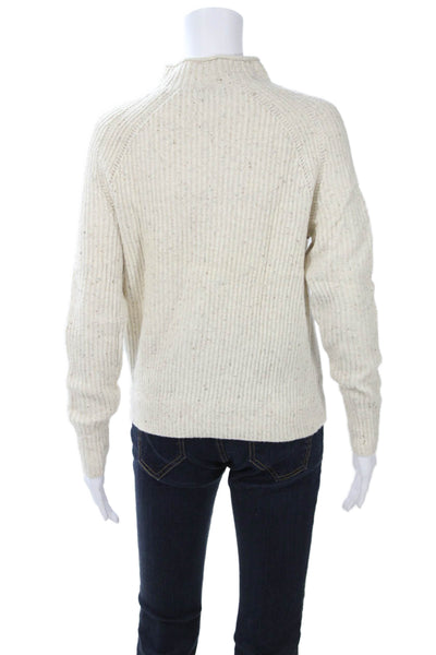 J Crew Unisex Pullover Sweater Beige Merino Wool Mock Neck Size 2XS