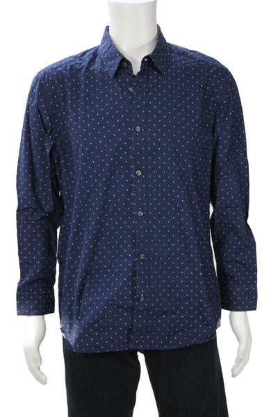 Boss Hugo Boss Mens Point Collar Button-Up Polka Dot Dark Blue Cotton Size L