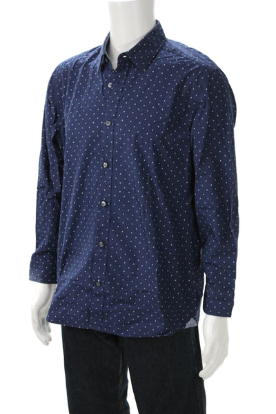 Boss Hugo Boss Mens Point Collar Button-Up Polka Dot Dark Blue Cotton Size L