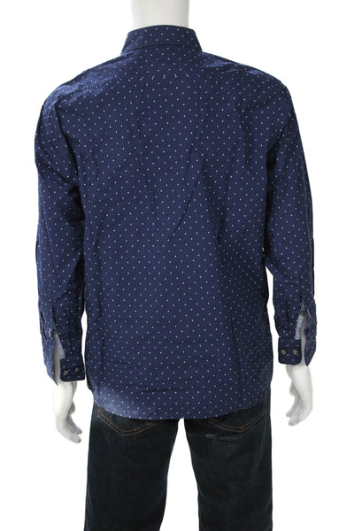 Boss Hugo Boss Mens Point Collar Button-Up Polka Dot Dark Blue Cotton Size L