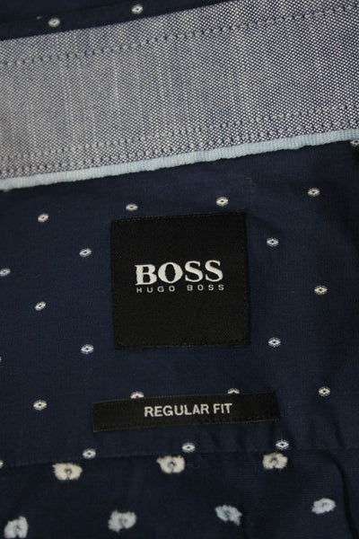 Boss Hugo Boss Mens Point Collar Button-Up Polka Dot Dark Blue Cotton Size L