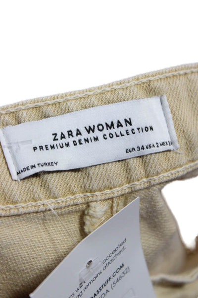 Zara Woman Womens Beige Cropped Khaki Pants High Rise Cotton Size 2