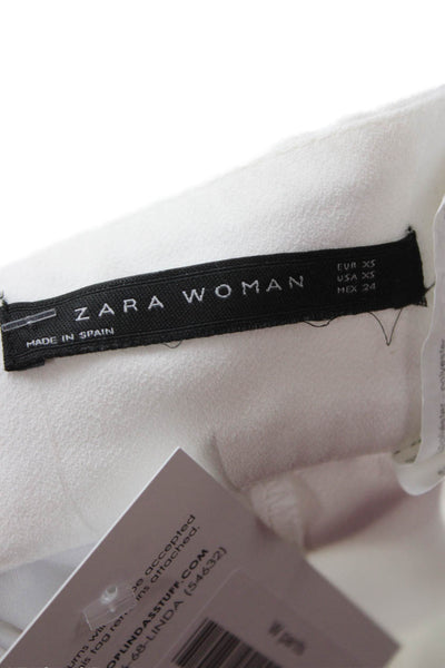Zara Woman Women Cropped Dress Pants White Zip 100% Polyester Petite Size XS