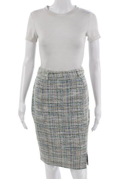Kate Kasin Women Straight Pencil Skirt Gray Plaid Knee Length Size S