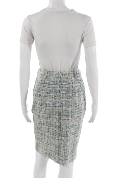 Kate Kasin Women Straight Pencil Skirt Gray Plaid Knee Length Size S